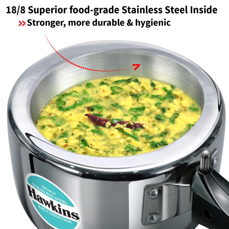 HAWKINS Triply Stainless Steel Pressure Cooker, Inner Lid Induction Cooker,