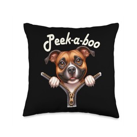 Funny - Peek-a-boo - Staffordshire Bull Terrier Throw Pillow