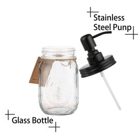 Plomkeest 16oz Mason Jar Soap Dispenser Clear Glass Jar with Rust Proof Stainless Steel Pump Liquid Soap Dispenser for Bathroom,KitchenDecor Great for Lotions, Liquid Soaps（Black