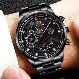 Unbranded Stainless Steel Luxury Quartz Wristwatch Calendar with cross necklace