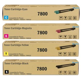 Phaser 7800 Toner Cartridge Set Black Cyan Magenta Yellow Replacement for Xerox Phaser 7800 7800DN 7800DX 7800GX Printer.4-Pack 106R01569 106R01566 106R01567 106R01568