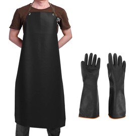 Waterproof Vinyl Apron and Durable Latex Gloves, SourceTon Resist Strong Acid, Alkaline and Oil Apron and Gloves