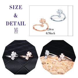 MICGIGI Women's 925 Sterling Silver Adjustable Ring Four Leaf Clover Open Ring Cubic Zirconia Ring