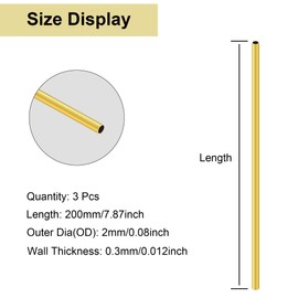 LAVMHAB Brass Pipe 2 mm OD/Outer Diameter x 0.3 mm Wall Thickness, 200 mm Length, Seamless Round Brass Tube for Crafts (Pack of 3)