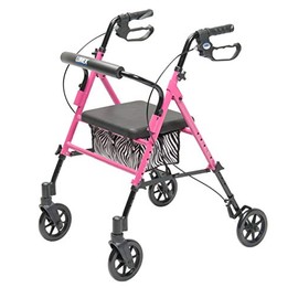 Lumex Set n' Go Rollator, Height-Adjustable, Rolling Walkers for Seniors with Seat, Pink