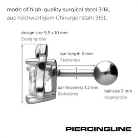 Piercingline Surgical Steel Ear Piercing, Devil Heart, Piercing Jewellery, Stud, Helix, Choice of Colours, Stainless Steel, crystal-clear