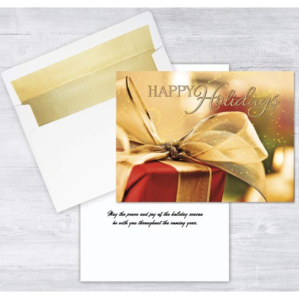25 Holiday Cards - Elegant Gift with Gold Foil Embossing - 26 Gold Foil Lined Envelopes - FSC Mix