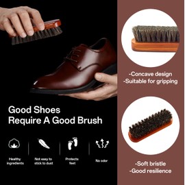 IIUIKOO Premium Shoe care kit with medium Horsehair Brush, round Brush, black & white Shoe Polish, Polishing Cloth, Shoe Horn & Elegant storage Box - Very Suitable for home Travelers