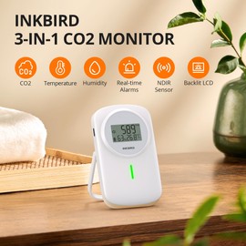 INKBIRD IAM-O2 Air Quality Monitor, Indoor CO2 Detector, Temperature Humidity Monitor, Light and Sound Dual Alert, for Home, School, Hotel
