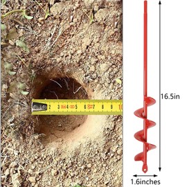 TCBWFY Auger Drill Bit for Planting 1.6x16.5inch Extended Length Garden Auger Spiral Drill Bit for Planting Bulbs Flowers,Post Hole Digger for 3/8”Hex Drill