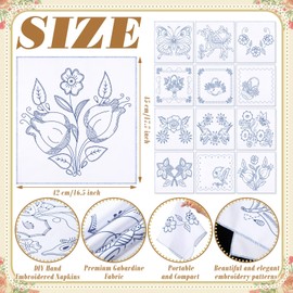 Tioncy 12 Pieces Mexican Embroidery Napkins Servilletas Para Bordar a Mano Reusable Washable Mexican Napkin for Assorted Design DIY Stamped Cross-stitch Embroidery Events Gifts Decor Gifting (Stylish)