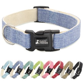 Fuzzy Friends Dark Blue Hemp Dog Collar - Hypoallergenic Dog Collar - Comfortable for Sensitive Skin or Allergies with no Harsh Dyes or Chemicals - 5 Sizes from X-Small to x-Large Breeds