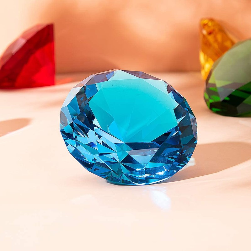 LONGWIN 60mm W Crystal Diamond Paperweight Ornament Home Decoration Red