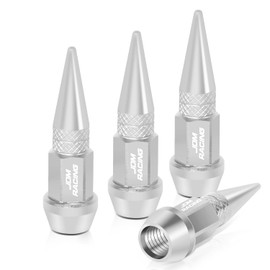 Auto Dynasty 45mm Anodized Aluminum Valve Stem Caps, Spiked Head Design Car Accessories, Universal Fit for Most Vehicles, Silver (Pack of 4)
