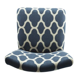HomePop Upholstered Counter Height Barstool, 24-inch, Navy Geometric