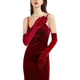 BRYCTSISEN Long Velvet Evening Gloves (Wine Red)