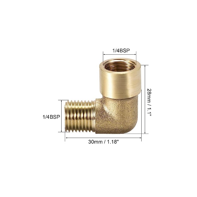 sourcing map Brass Pipe Fitting 90 Degree Elbow 1/4 (BSP)