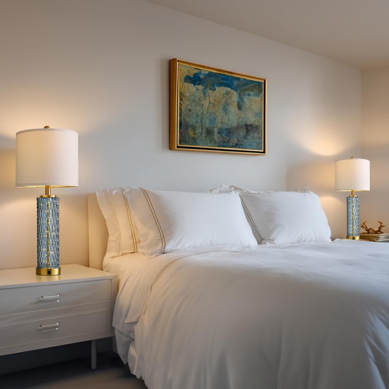 Oneach 27.75” Table Lamps Set of 2, Blue Modern Bedside