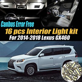 16Pc Canbus Error Free Super White 6000K Car Interior LED Light Kit Compatible with 2014-2018 Lexus GX460 Equipped w/Advanced Computer system