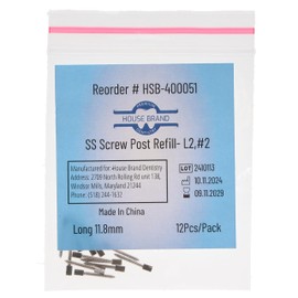House Brand Dentistry 400051 HSB Screw Posts L2#2 Long 11.8mm Stainless Steel 12/Pk