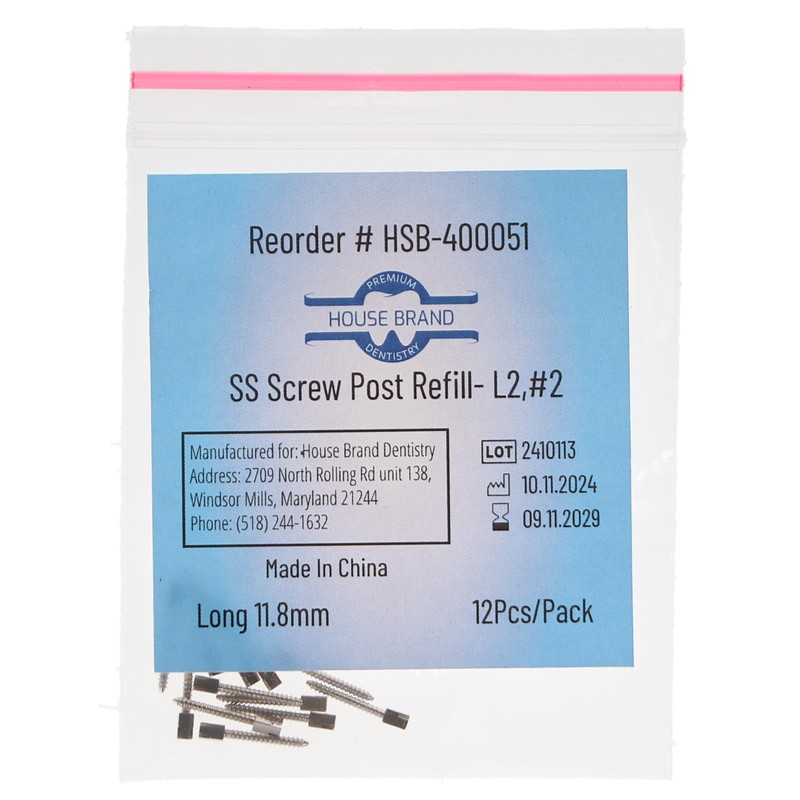 House Brand Dentistry 400051 HSB Screw Posts L2#2 Long 11.8mm