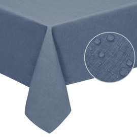 Easy-Going Faux Linen Waterproof Spill-Proof Tablecloth Stain Resistant Rectangle Table Cloth Wrinkle Free Decorative Fabric for Kitchen, Dining, Party, Weddings, Restaurants (60x120 in, Denim Blue)