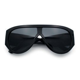 Retro Bold Oversized Shield Racer Plastic Sunglasses All Black