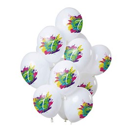Folat 69607 Balloons Colour Splash 7 Years 30 cm Pack of 12 Latex Helium Balloons, Birthday Decoration, White, 30 cm