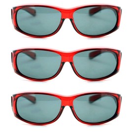 Womens Polarized Fit Over Glasses Sunglasses Oval Rectangular, 55 mm, 3 Pairs Red