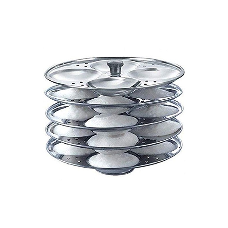 Tabakh Stainless Steel 5-Rack Idli Stand, Medium, Silver