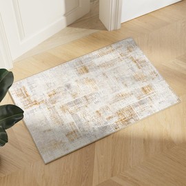 Eleisa Modern Abstract 2x3 Entryway Rug, Gold & White, Non-Slip Washable Indoor Door Mat, Low Pile Small Rugs for Entryway, Bedroom, Kitchen and Bathroom