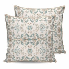 WovTrnquty Outdoor Pillow Covers Waterproof Pillow Cases Protector Vintage Boho Flower Pillowcase Pack of 2 Classic French Bohemia Floral Art Throw Cushion Case for Pation Furniture,Couch,18X18IN