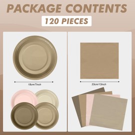 Zhehao 120 Pcs Disposable Paper Plates and Napkins Bulk Birthday Party Decorations 7 inch Disposable Plates for Baby Shower Wedding Party Supplies(Boho Brown)