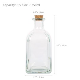 Magic Season Decorative Glass Bottles with Cork Stoppers (250 ml Square Bottles / Set of 2)