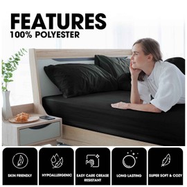 Microfiber Pillow Cases 2 Pack | Easy Care Plain Dyed Wrinkle, Fade Resistant Black Bedding | Super Soft Breathable Microfibre Pair of Pillowcases