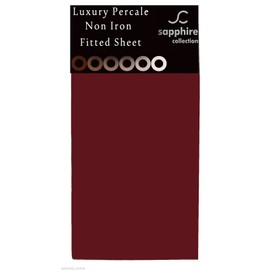 Sapphire Collection Fitted Sheet Non Iron Percale 180 Thread Count Polycotton Plain Fitted Sheets (Double, Burgundy)