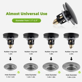 Universal 2PCS Bathroom Sink Stopper 2 in 1 Pop Up Metal Sink Drain Strainer with Hair Catcher, Fit for 1.1~2.36" Sink Basin Hole, Not for Bathtub, Big Cover Cap, Anti-Clog, Matte Black