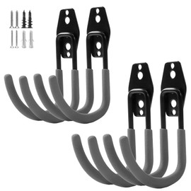 SINCHEEWAY Garage Storage Utility Hooks, Garden Hose Hanger, Steel Wall Mount Hooks, Garage Garden Tool Organizer, Hanging Utility Wall Hooks, Large J Hooks Tool Storage Organizer (Grey, Round Hook)