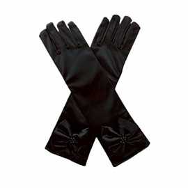 DreamHigh Kids Stretch Satin Long Finger Gloves for Flower Girl Children Party Black