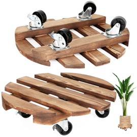 CuffUp 2 Pack Plant Stand with Wheels, Plant Caddies with 360° Lockable Smooth Sliding Wheels Durable Sturdy, Outdoor/Indoor Heavy Duty Rolling Plant Stand for Plant Pot,Flower Pot (12" Dark brown)