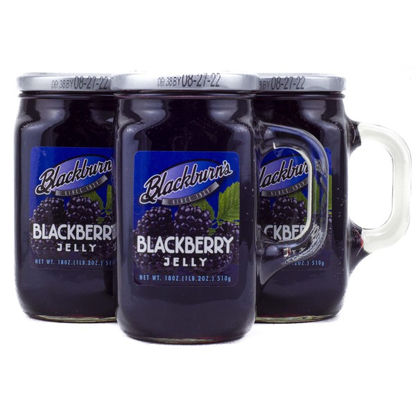 Blackburn's Preserves & Jellys 18oz Reusable Handled Glass Mug Jar (Pack of 3) (Blackberry Jelly)