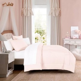 7-Piece Luxury Casual Style Bed in a Bag Pretty Pink Comforter Set Queen Size | Modern Microfiber Material Stitched Solid Color Pattern Full Bedding Set | Ultra Soft Cozy Smooth Plush Versatile Look