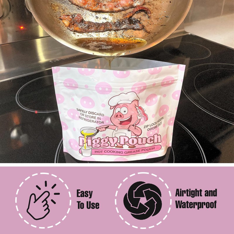 Piggy Pouch Bacon Grease Container Trapper Storage Bags Oil Keeper,