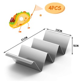 ASelected Taco Holder 4 Pack Stainless Steel Taco Stand Rack with Handles 21x10x5CM Tortilla Holder Taco Tray Holds Up to 3 Tacos Suitable for Home and Restaurant Easy to Clean Silver