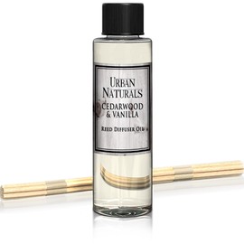 Urban Naturals Cedarwood & Vanilla Scented Oil Reed Diffuser Refill with Free Set of Reed Sticks! Cedar, Vanilla, Oak and Moss | Made in The USA