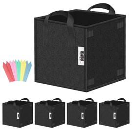iPower GLGROWBAGCUBIC3X5 5 Pack 3 Gallon Square Grow Bags Thick Fabric Planting Pots with Handles for Indoor and Outdoor Garden, Black