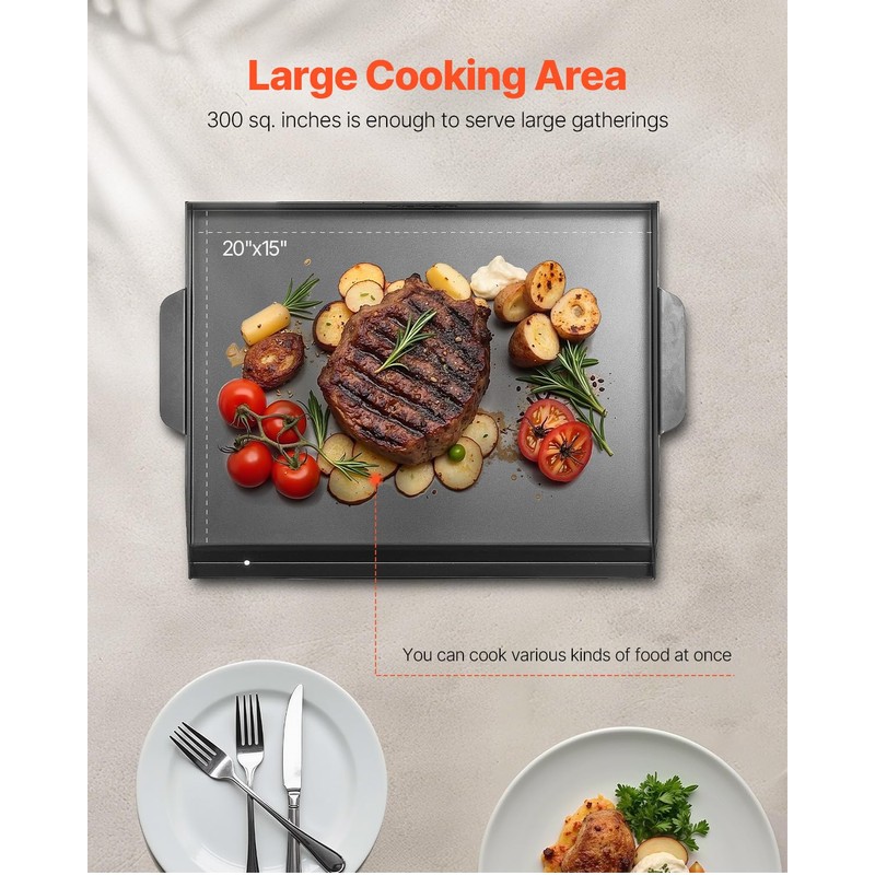 VEVOR Carbon Steel Griddle, 22x16 inch Universal Flat Top Rectangular