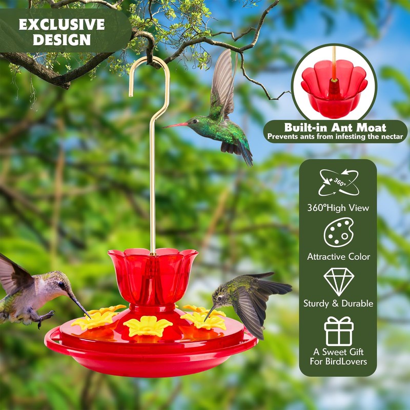 Plastic Hummingbird Feeders for Outdoors Hanging Ant and Bee Proof,