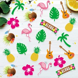 100PCS Hawaiian Luau Confetti Flamingo Tropical Palm Tree Confetti Table Decorations Tropical Flowers Palm Leaves Pineapples Aloha Hawaiian Luau Party Decorations