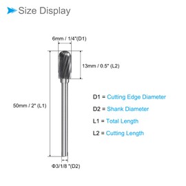 CoCud Tungsten Carbide Rotary Burrs File, 1/8" Shank 6mm Dia, Single Cut Cylinder Shape Rotary Burrs Tool - (Applications: for Metal Carving), 3-Pieces